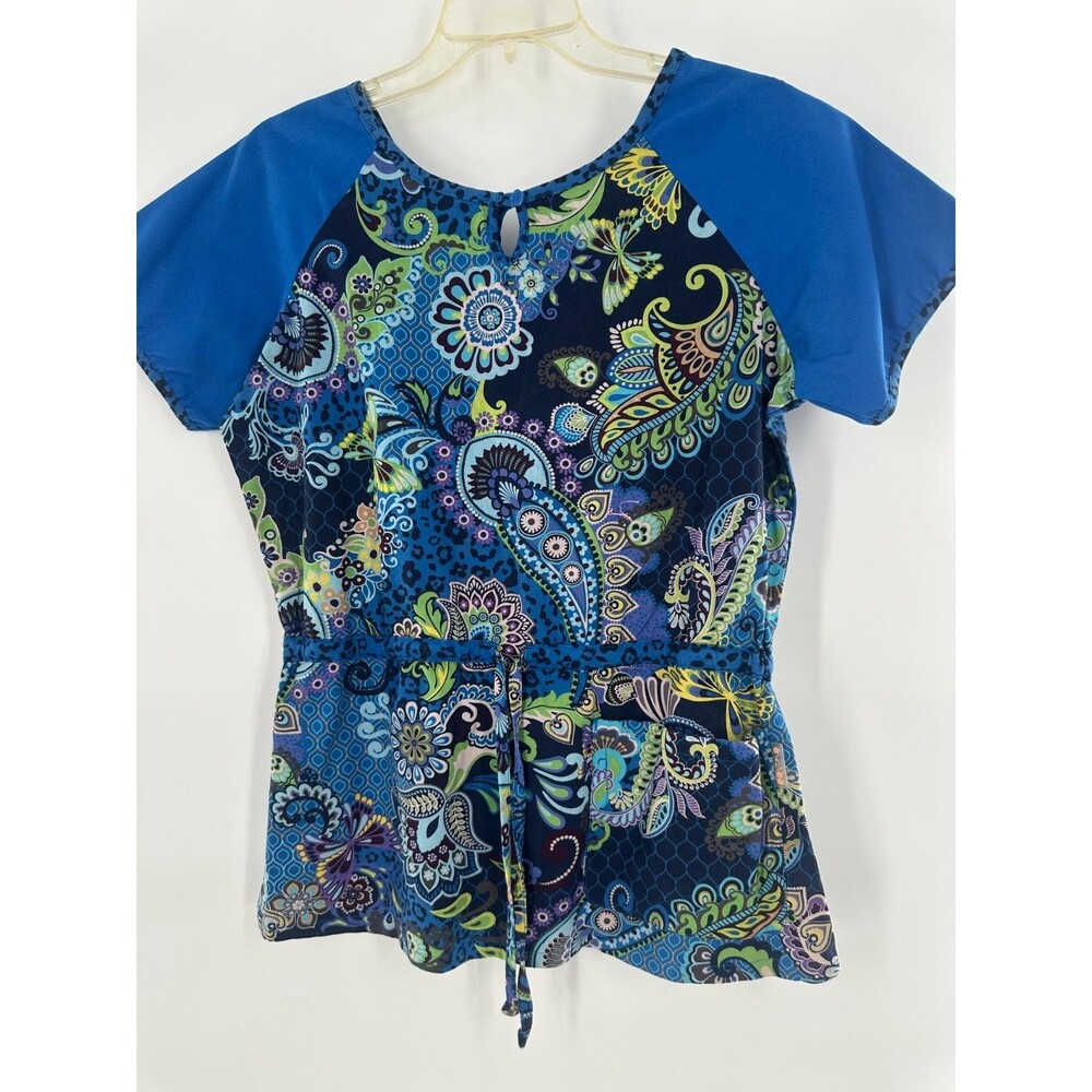 Koi Next Gen 360 Women's Scrub Top Blue Leopard Butterfly Medical Uniform Size S